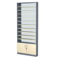 Стеллаж из ДСП с 10-ю полками 150x900 мм серии LEVEL-10 №9-2 (З/C - ЗЕРКАЛО), Темно-серый + Крем Вайс