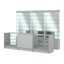 Комплект стеклянных витрин ИС-32 и прилавков ЭК-4, Серый