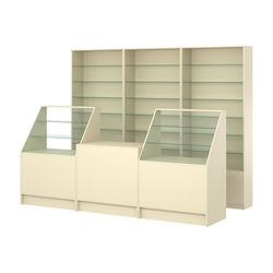 Комплект стеллажей со стеклянными полками U-6 №12 и прилавков ЭК-07, Крем Вайс