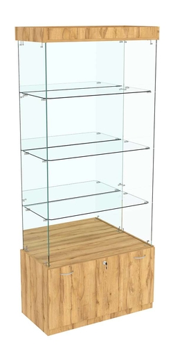 Витрина Кристалл №103 прямоугольная (З/C - зеркало), без дверей, Дуб Золотистый