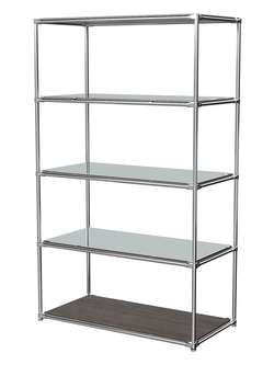 Торговый хромированный стеллаж с зеркальными полками №6, Дуб Венге