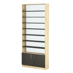 Стеллаж из ДСП с 7-ю полками 250x900 мм серии LEVEL-7 №11-1 (З/C - СТЕКЛО), Дуб Сонома + Черный