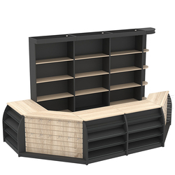 Комплект кассовой зоны со скосами и открытыми стеллажами большой №3-1, Черный + Дуб Сонома