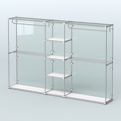 Торговая система ХРОМ (задняя стенка - стекло) 3030 мм с полками ДСП и поручнями №4, Ясень Анкор светлый