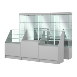 Комплект стеклянных витрин ИС-03 и прилавков ЭК-7, Серый