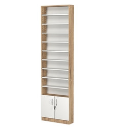 Стеллаж из ДСП с 9-ю полками 150x600 мм серии LEVEL-9 №2 (З/C - ДВП), Дуб Канзас коричневый + Белый