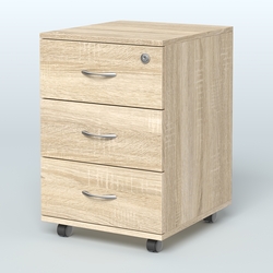 Тумба мобильная с 3 ящиками и замком Индиго Вуд, цвет дуб светлый + белый, Дуб Сонома