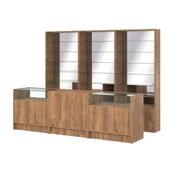 Комплект стеллажей со стеклянными полками U-6 №12-2 и прилавков ЭК-02, Дуб Канзас коричневый