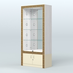 Витрина выставочная с декором №ВБА-3С, Ясень Анкор светлый и Крем Вайс