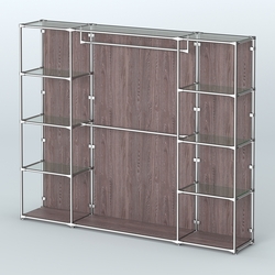 Торговая система ХРОМ (задняя стенка - ДСП) 2430 мм с прозрачными полками и поручнями №3, Ясень Анкор темный