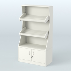 Стеллаж низкий пристенный с деревянными полками для хлебной лавки ХЛ-2, Белый