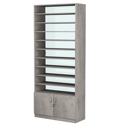 Стеллаж из ДСП с 9-ю полками 350x900 мм серии LEVEL-9 №13-1 (З/C - СТЕКЛО), Бетон Чикаго светло-серый F186 ST9