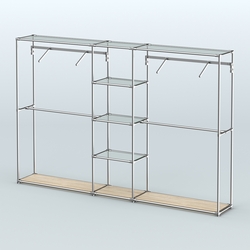 Торговая система ХРОМ без ДСП 3030 мм с прозрачными полками и поручнями №12, Дуб Сонома