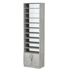 Стеллаж из ДСП с 10-ю полками 350x600 мм серии LEVEL-10 №6-1 (З/C - СТЕКЛО), Метрополитан Грей