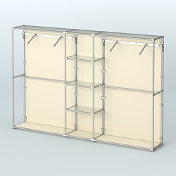 Торговая система ХРОМ (задняя стенка - ДСП) 3030 мм с прозрачными полками и поручнями №12, Крем Вайс