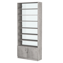 Стеллаж из ДСП с 6-ю полками 300x900 мм серии LEVEL-6 №12-1 (З/C - СТЕКЛО), Бетон Чикаго светло-серый F186 ST9