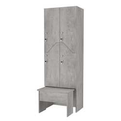 Шкаф для раздевалок с задвижной скамейкой КОМБО-Элегия №2-2Б, Бетон Чикаго светло-серый F186 ST9