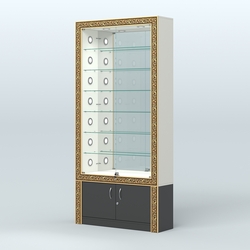 Витрина с декором и зеркальной задней стенкой №ВБА-32С, Белый и Черный