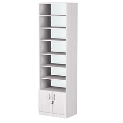 Стеллаж из ДСП с 6-ю полками 400x600 мм серии LEVEL-6 №7-1 (З/C - СТЕКЛО), Ясень Анкор светлый