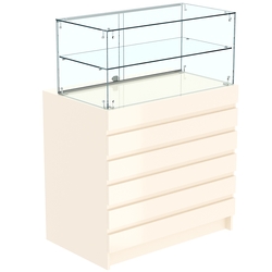 Торговый прилавок со стеклянной надставкой и фасадными панелями №1Э-01, Крем Вайс