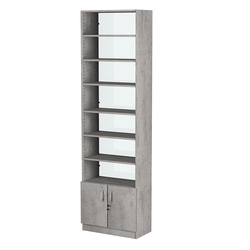 Стеллаж из ДСП с 6-ю полками 300x600 мм серии LEVEL-6 №5-1 (З/C - СТЕКЛО), Бетон Чикаго светло-серый F186 ST9