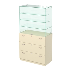 Прилавок с тремя стеклянными полками и выдвижными ящиками Селена-103, Крем Вайс