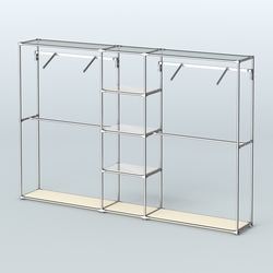 Торговая система ХРОМ без ДСП 3030 мм с зеркальными полками и поручнями №12, Крем Вайс