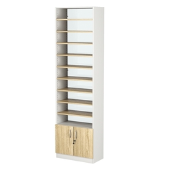 Стеллаж из ДСП с 9-ю полками 300x600 мм серии LEVEL-9 №5-1 (З/C - СТЕКЛО), Белый + Дуб Сонома