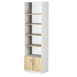 Стеллаж из ДСП с 4-мя полками 400x600 мм серии LEVEL-4 №7-1 (З/C - СТЕКЛО), Белый + Дуб Сонома