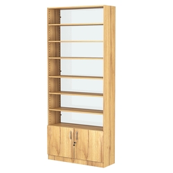 Стеллаж из ДСП с 6-ю полками 300x900 мм серии LEVEL-6 №12-1 (З/C - СТЕКЛО), Дуб Золотистый