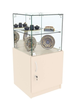 Торговый пристенный прилавок Зеркало с квадратными полками №110 (закрытый), Крем Вайс