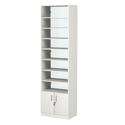 Стеллаж из ДСП с 8-ю полками 350x600 мм серии LEVEL-8 №6-1 (З/C - СТЕКЛО), Белый