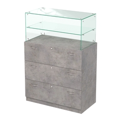 Прилавок из ДСП и стекла с выдвижными ящиками Селена-1, Бетон Чикаго светло-серый F186 ST9
