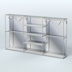 Торговая система ХРОМ (задняя стенка - зеркало) 3600 мм с полками ДСП и поручнями №10, Серый