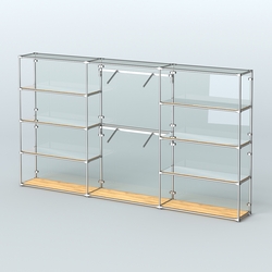 Торговая система ХРОМ (задняя стенка - стекло) 3600 мм с зеркальными полками и поручнями №6, Дуб Золотистый