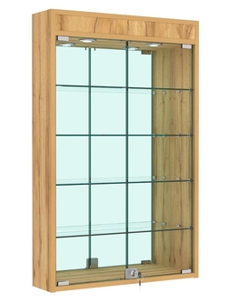 Витрина настенная №2-4А зеркальная с четырьмя полками и подсветкой, Дуб Золотистый