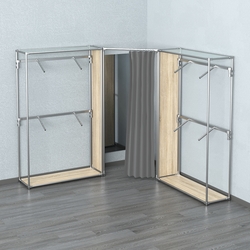 Примерочная с зеркалом из системы ХРОМ с поручнями №2-1, Дуб сонома