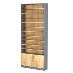 Стеллаж из ДСП с 10-ю полками 200x900 мм серии LEVEL-10 №10 (З/C - ДВП), Темно-Серый  + Дуб Золотистый