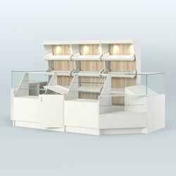 Пристенный павильон с прилавками из ДСП для продажи хлеба и выпечки №4, Белый + Дуб Сонома