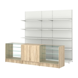 Комплект металлических стеллажей с полками и прилавков ЭК-4, Дуб сонома