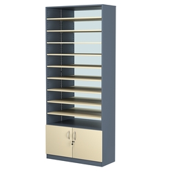 Стеллаж из ДСП с 9-ю полками 350x900 мм серии LEVEL-9 №13-2 (З/C - ЗЕРКАЛО), Темно-серый + Крем Вайс