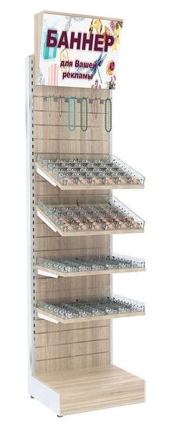 Пристенный стеллаж с прозрачными ячейками и световым коробом узкий серии ВЕНТА №1 (120 ячеек), Дуб Сонома