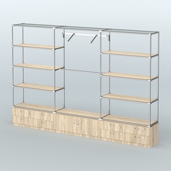 Торговая система ХРОМ без ДСП 3600 мм с тумбами Т14, Т21, полками ДСП и поручнями №5, Дуб Сонома