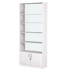 Стеллаж из ДСП с 4-мя полками 300x900 мм серии LEVEL-4 №12-1 (З/C - СТЕКЛО), Ясень Анкор светлый