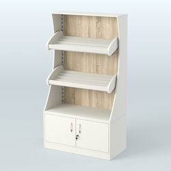 Стеллаж низкий пристенный с деревянными полками для хлебной лавки ХЛ-2, Белый + Дуб Сонома