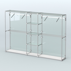 Торговая система ХРОМ (задняя стенка - стекло) 3030 мм с прозрачными полками и поручнями №12, Ясень Анкор светлый