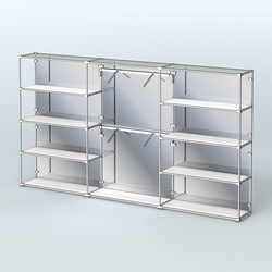 Торговая система ХРОМ (задняя стенка - зеркало) 3600 мм с полками ДСП и поручнями №6, Ясень Анкор светлый