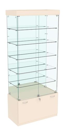 Витрина Кристалл №503 прямоугольная (задняя стенка - зеркало), Крем Вайс