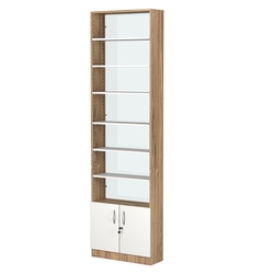 Стеллаж из ДСП с 6-ю полками 200x600 мм серии LEVEL-6 №3-1 (З/C - СТЕКЛО), Дуб Канзас коричневый + Белый