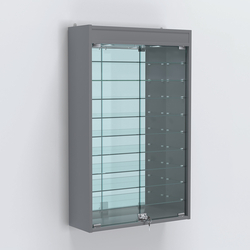 Витрина настенная №202-8А высокая с девятью полками, зеркалом и подсветкой, Темно-Серый